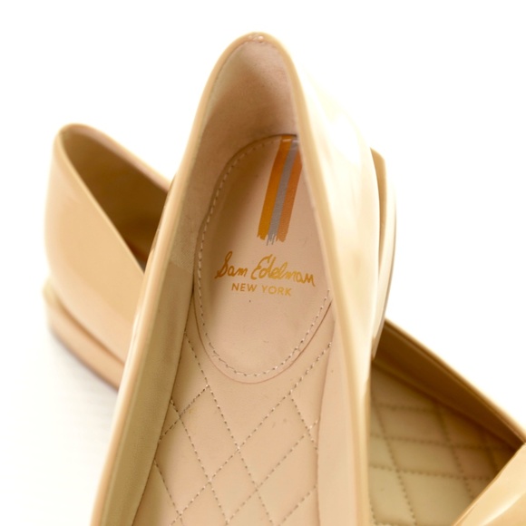 Sam Edelman Emina Square Toe Nude Shiny Flats 8M Like New Logo Classic Neutral - Picture 5 of 7